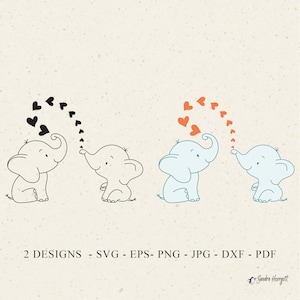 Elephants in Love Plotter File Svg Dxf Png Jpg Pdf Safari Cricut Animal Silhouette Cute Baby Clipart Vinyl Laser Cut File Heart DIY Stencil