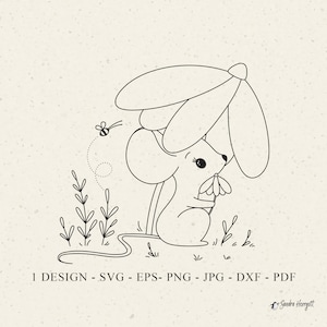 Cute Mouse Daisy Flower Plotter File Svg Dxf Png Jpg Pdf Baby Animal Cricut Sweet Silhouette Botanical Clipart Vinyl Laser Cut File Garden