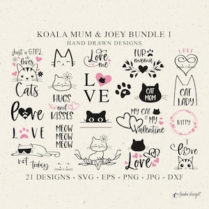 Süße Katze Plotterdatei SVG DXF PNG Kitty Lady Florals Cricut Bruder Leinwand Silhouette Download Baby Tier Liebe Blume Kätzchen Clipart Miau