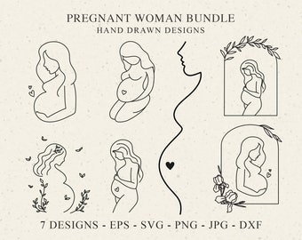 Femme enceinte traceur fichier Svg Dxf Png maternité Cricut grossesse Silhouette maman Télécharger future maman vinyle modèle de fichier ligne Art Lady