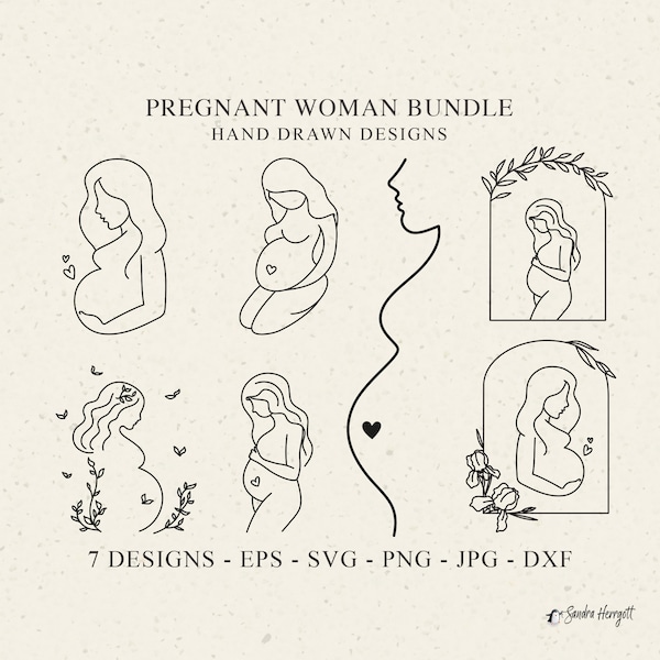 Pregnant Woman Plotter File Svg Dxf Png Motherhood Cricut Pregnancy Silhouette Mum Download Mom to be Vinyl Cut File Template Line Art Lady