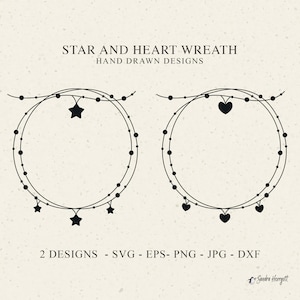 Fichier de traceur guirlande coeur étoile Svg Dxf Eps Png Jpg cadre chaîne Cricut mariage Clipart monogramme Silhouette mignon céleste vinyle coupe fichier