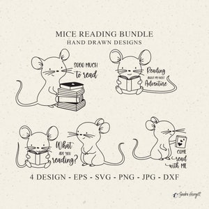 File di plotter di lettura del mouse SVG DXF PNG Silhouette carina di Cricut capricciosa Clipart di animali da compagnia File di taglio in vinile Dolce timbro digitale da scaricare