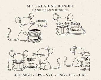 Mouse Reading Plotter File SVG DXF PNG Whimsical Cricut Cute Silhouette Baby Animal Clipart Book Vinyl Cut File Sweet Digital Stamp Download