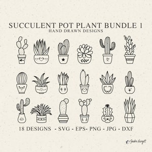 Archivo de trazado de plantas suculentas en maceta SVG DXF PNG Cactus Cricut Paquete de trazado de siluetas Linda decoración botánica Clipart Plantilla de corte de papel