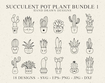 Sukkulente Topfpflanze Plotterdatei SVG DXF PNG Kaktus Cricut Silhouette Plotpaket Süßes Botanisches Dekor Clipart Papierschnitt Vorlage