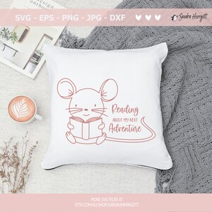Mouse Reading Plotter File SVG DXF PNG Whimsical Cricut Cute Silhouette ...