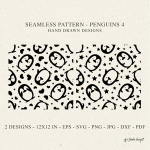 Patrón sin costuras de corazón de pingüino Svg Dxf Png Eps Pdf Jpg Fondo Plotter Archivo Bebé Animal Fondo de pantalla Clipart Lindo Vinilo Archivo de corte láser DIY