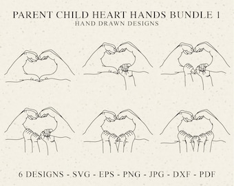 Ouder en kind & hart handen plotter bestand Svg Dxf Png Pdf Jpg moeder vader Cricut liefde silhouet familie clipart vinyl lasergesneden bestand baby moeder