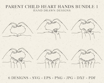 Parent et enfant & coeur mains traceur fichier Svg Dxf Png Pdf Jpg maman papa Cricut amour Silhouette famille Clipart vinyle découpé au laser fichier bébé maman