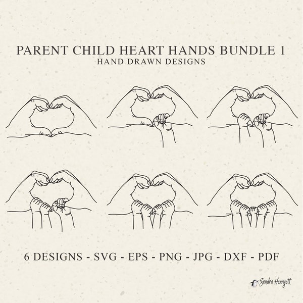 Parent and Child & Heart Hands Plotter File Svg Dxf Png Pdf Jpg Mum Dad Cricut Love Silhouette Family Clipart Vinyl Laser Cut File Baby Mom