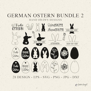 Ostern Plotterdatei SVG DXF PNG Frühling Hase Herz Botanisches Ei Cricut Silhouette Download Plotting Bundle Tags Name Split Clipart