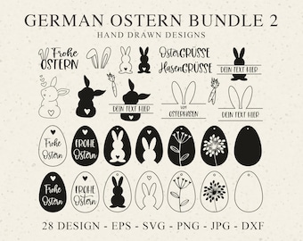 German Ostern Plotter File SVG DXF PNG Spring Bunny Heart Botanical Egg Cricut Silhouette Download Plotting Bundle Tags Name Split Clipart