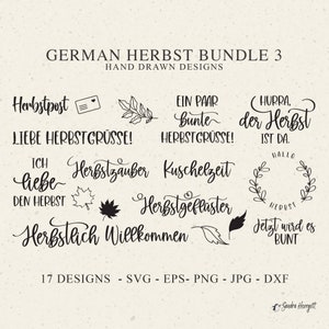 Fichier de traceur automne allemand SVG DXF PNG automne Post Cricut feuille Silhouette couronne des cliparts vinyle mignon coupe fichier câlin temps salutations monogramme