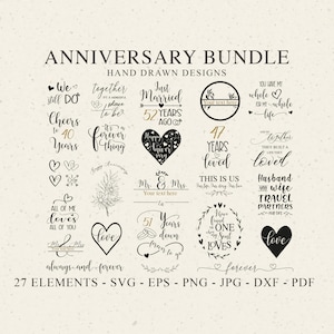 Archivo de trazador de aniversario SVG DXF PNG Lindo matrimonio Cricut Descargar paquete de trazado Clipart de boda rústica Archivo de corte de vinilo dividido de Sr. y Sra.