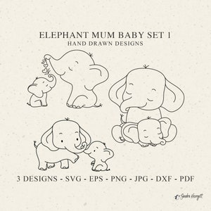 Bebê e mamãe elefante plotter arquivo svg dxf png pdf safari cricut animal silhueta clipart vinil arquivo cortado a laser dia das mães faça você mesmo estêncil mamãe
