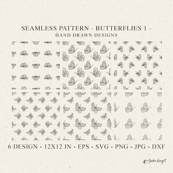 Butterfly Seamless Pattern SVG DXF PNG Eps Jpg Insect Cricut Background Plotter File Cute Animal Wallpaper Clipart Vinyl Cut File Silhouette