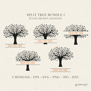 Split Baum Plotterdatei SVG DXF PNG Eiche Cricut Familie Olivenbaum des Lebens Vektor Vinyl Schnitt Datei Silhouette Download Monogramm Icon Vorlage
