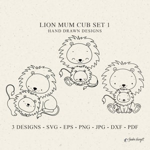 Bebê e mamãe Leão Plotter Arquivo Svg Dxf Png Pdf Safari Cricut Animal Silhueta Clipart Vinil Arquivo de corte a laser Dia das Mães DIY Stencil Mama
