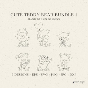 Niedlicher Teddybär Plotterdatei SVG DXF PNG Baby Tier Cricut Silhouette Download Plotten Bundle Skurrilen Clipart Set Junge Mädchen Herz Ballon