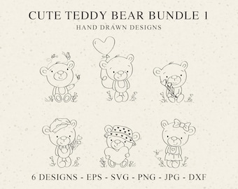 Cute Teddy Bear Plotter File SVG DXF PNG Baby Animal Cricut Silhouette Download Plotting Bundle Whimsical Clipart Set Boy Girl Heart Balloon