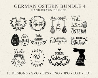 German Frohe Ostern Plotter File Svg Dxf Png Jpg Pdf Spring Bunny Cricut Hallo Silhouette Egg Clipart Vinyl Laser Cut File DIY Candle Tattoo