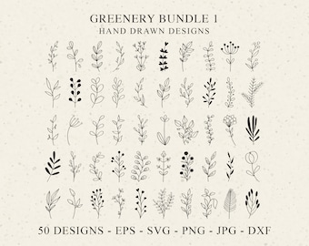 Greenery Plotter File Svg Dxf Png Eps Jpg Decorative Natural Leaf Cricut Botanical Silhouette Wedding Decor Clipart Bundle Garden Plants