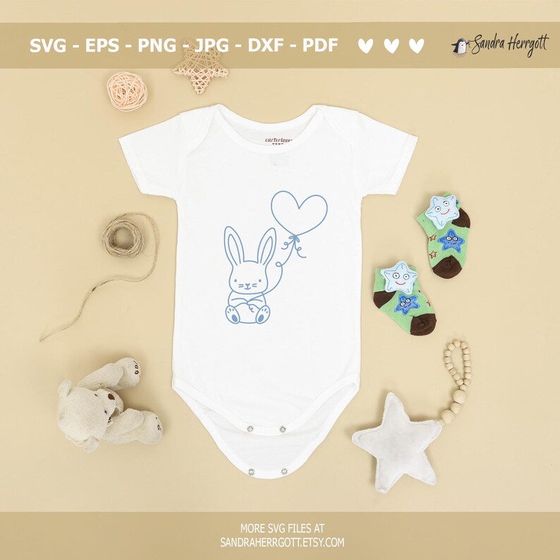 Arquivo para plotter de animais fofos: balão de coração, SVG, DXF, PNG, coelhinho bebê, Cricut, silhueta de leão, raposa, baleia, tartaruga, pinguim, coala, preguiça, pato, macaco imagem 4