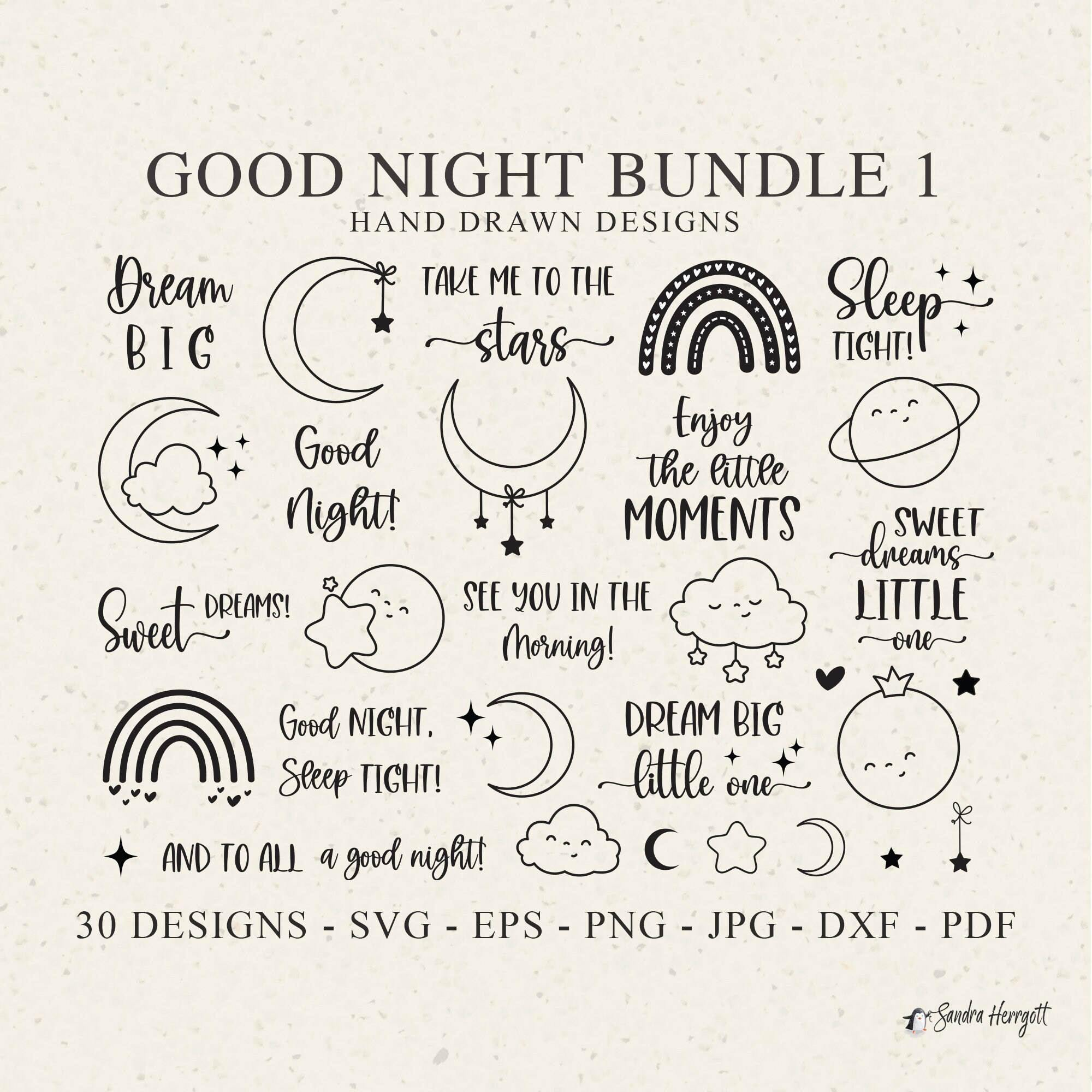 Good Night Plotter File Svg Dxf Png Pdf Jpg Celestial Cricut Moon ...