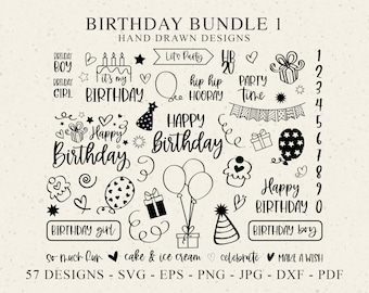 Birthday Svg Bundle 1, Happy Birthday Svg, Birthday Cut Files, Birthday Icons, Birthday Dxf, Png, Birthday Cricut Bundle, Birthday Clipart