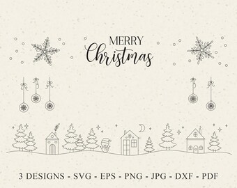 Christmas Snowman House for Crate Box Plotter File Svg Dxf Png Eps xmas Tree Decor Cricut Silhouette Laser Cut Template Snowflake Clipart