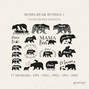 Mama Bär Plotterdatei SVG DXF PNG Botanischer Kranz Symbol Herz Cricut Bruder Leinwand Silhouette Download Plotten Bundle niedlichen Tier Clipart