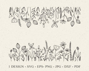 Wildflower Meadow Border Plotter File Svg Dxf Eps Png Jpg Pdf Floral Cricut Flower Clipart Botanical Silhouette Vinyl Laser Cut File Wedding