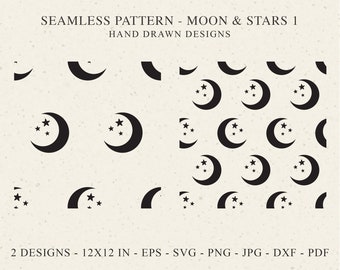 Moon Star Seamless Pattern Svg Plotter File Png Celestial Cricut transparent Background Wallpaper Vector Digital DIY Vinyl Laser Cut Stencil