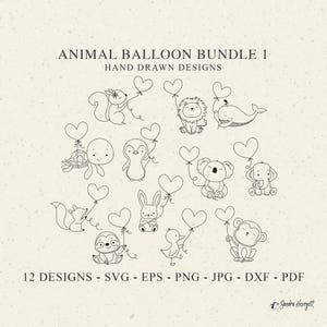 Süß Tier Herz Ballon PlotterdateiSvg Dxf Png Baby Hase Cricut Löwe Silhouette Fuchs Clipart Wale Schildkröte Pinguin Koala Faultier Ente Affe