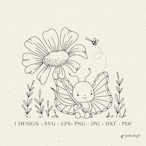 Daisy Flower Butterfly Plotter-bestand Svg Dxf Png Jpg Pdf Baby Animal Cricut silhouet Insect Clipart Vinyl Lasergesneden bestand Zittende Bee deco