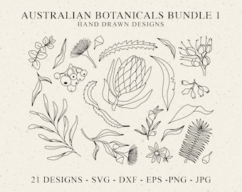 Australian Botanicals Plotter File Svg Dxf Png Eps Jpg Tropical Floral Cricut Greenery Silhouette Vinyl Laser Cut File Leaf Clipart Berry
