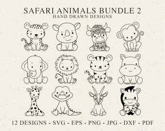 Safari Animal Plotter File Svg Dxf Png Pdf Jungle Cricut Tiger Silhouette Elephant Lion Stencil Clipart Hippo Leopard Buffalo Vinyl Cut File