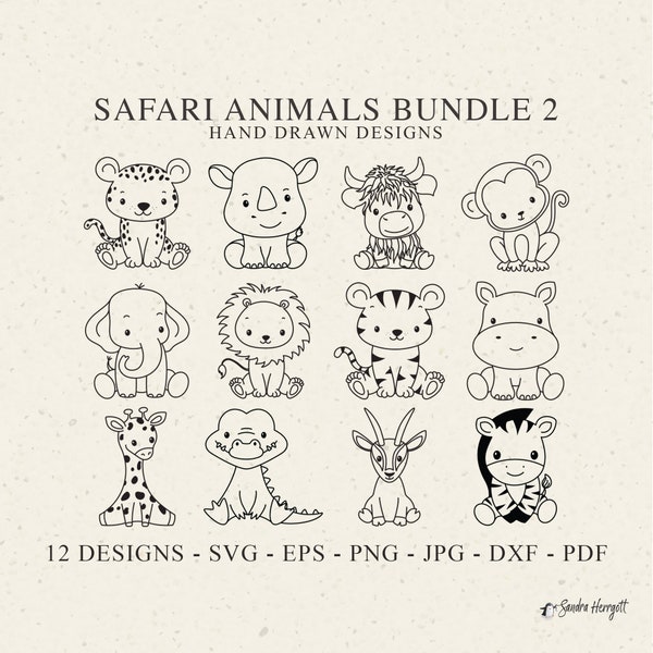 Safari Animal traceur fichier Svg Dxf Png Pdf Jungle Cricut tigre Silhouette éléphant Lion pochoir Clipart hippopotame léopard buffle vinyle coupé fichier