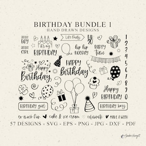 Verjaardag plotterbestand SVG DXF PNG cadeau taart ballon banner hart Cricut huidige ster silhouet feest clipart nummers vinyl gesneden bestand