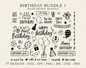 Birthday Plotter File SVG DXF PNG Gift Cake Balloon Banner Heart Cricut Present Star Silhouette Party Time Clipart Numbers Vinyl Cut File