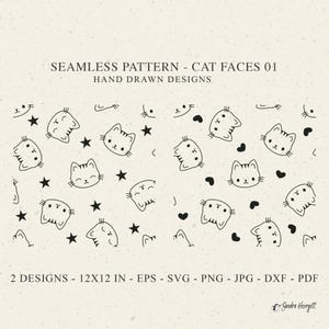 Schattige kat gezichten naadloze patroon Svg Dxf Png Jpg Pdf Baby Animal Cricut achtergrond Plotter bestand Wallpaper Clipart Lasergesneden bestand Kitty Pet
