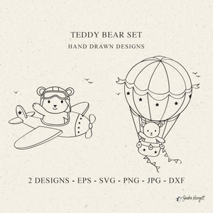 Teddybär Plotterdatei Dxf Png Pdf Jpg Niedliche Kinderzimmer Ballon Cricut Silhouette wunderliche Baby Tier Flugzeug Clipart Vinyl Laser-Schnitt-Datei