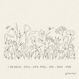 Arquivo de plotter de prado de flores silvestres Svg Dxf Eps Png Jpg Pdf Floral Cricut Flor Clipart Silhueta botânica Vinil Arquivo de corte a laser Estêncil DIY