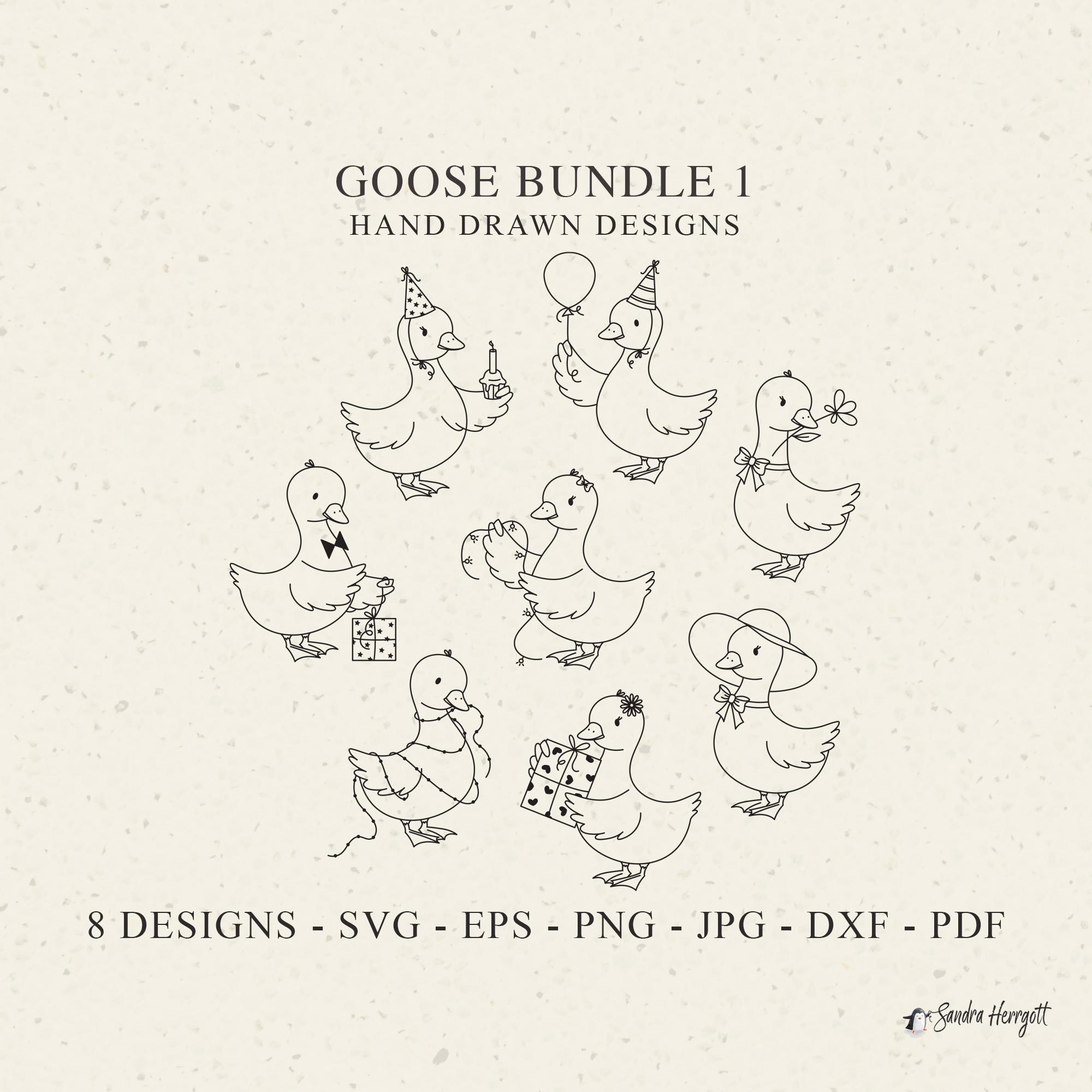 Birthday Goose Plotter File Svg Dxf Png Jpg Pdf Bird Cricut Animal Silhouette Farm Clipart Vinyl Laser Cut File Bow Celebration Party Hat