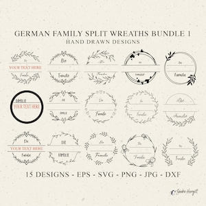 Deutscher Familienname Plotterdatei SVG Dxf Png Split Lorbeerkranz Hochzeit Botanische Cricut Silhouette Vinyl Cut File Decal A4 Pdf Template