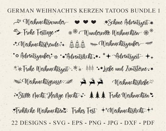 NIEMIECKI tatuaż na świecę świąteczną, szablon A4 PDF, zimowy plik plotera Svg Dxf Png Jpg Eps Cricut sylwetka winylu plik wycinany laserowo świeca w sztyfcie