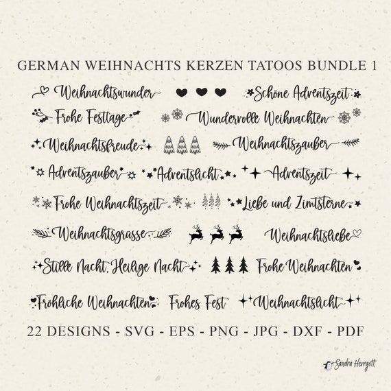 GERMAN Christmas Candle Tattoo, A4 PDF Template, Winter Plotter File Svg Dxf Png Jpg Eps Cricut Silhouette Vinyl Laser Cut File Stick Candle