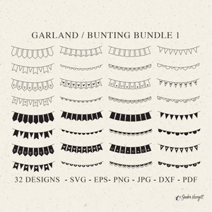 Garland Bunting Plotter File Svg Dxf PNG EPS Pdf Birthday Cricut Banner Silhouette Vinyl Laser Cut File Decor Clipart DIY Stencil Template