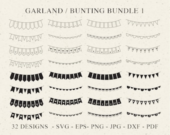 Garland Bunting Plotter File Svg Dxf PNG EPS Pdf Birthday Cricut Banner Silhouette Vinyl Laser Cut File Decor Clipart DIY Stencil Template